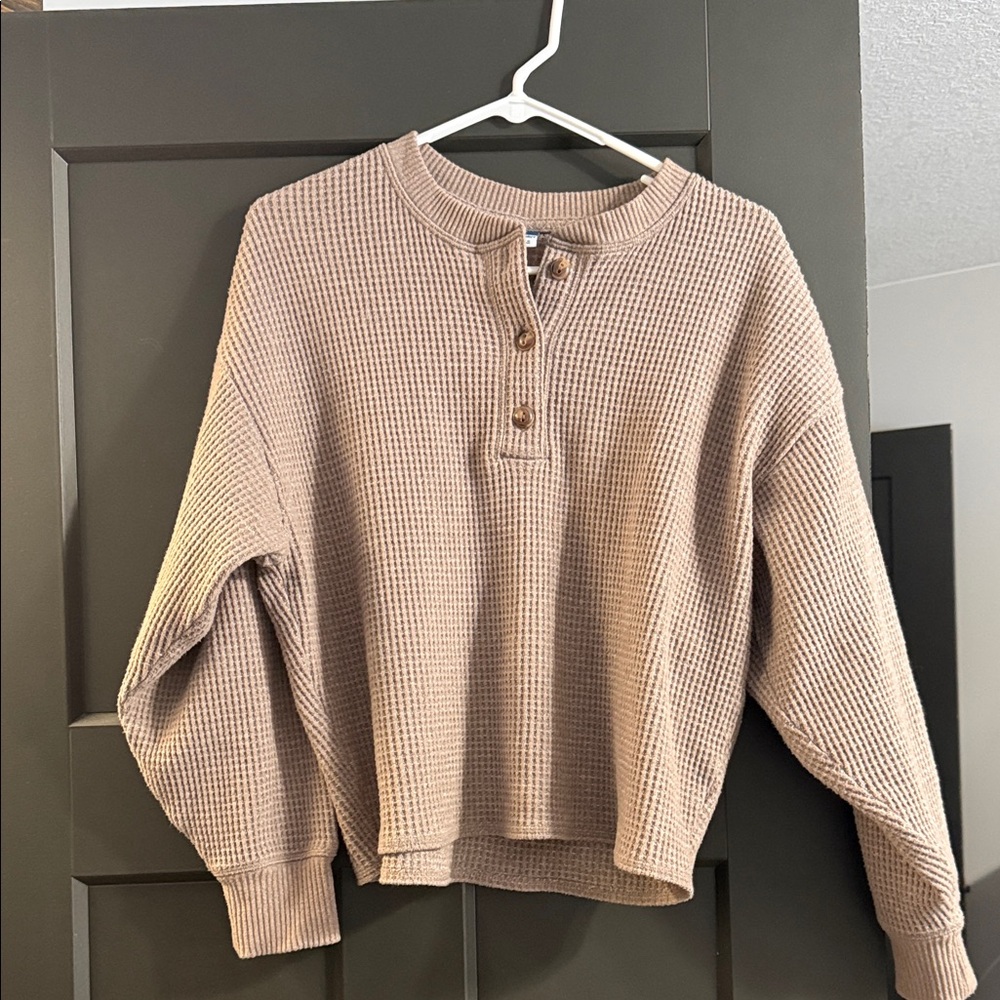Old Navy Beige Knit Henley Sweater